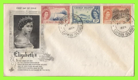Cayman Islands 1955 QEII three definitive values Art Craft First Day Cover Cover