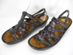 NAOT BLACK LEATHER T-STRAP STUDS OPEN TOE  BACK STRAP SANDALS WOMEN'S 42 L 11 - Picture 1 of 10