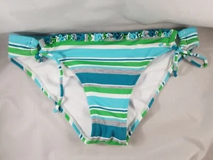 Hobie Bikini Bottom Large Stripes Ruffle White Green Blue - Picture 1 of 12