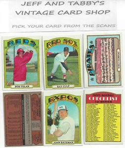 1972 TOPPS BASEBALL 1 TO 173 / SEE DROP DOWN MENU FOR CARD YOU WILL RECEIVE. - Picture 1 of 330