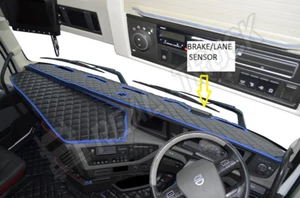 ECO LEATHER DASH MAT WITH SPACE FOR SENSOR FIT VOLVO FH4 2013-21 [ BLACK -BLUE - Picture 1 of 6