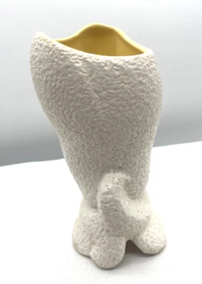 Mid Century 1960's Abstract Speckled Textured Off White Vase Yellow Interior - image 1 of 4