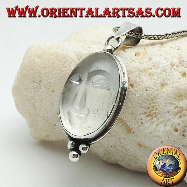 Ciondolo in Argento 925‰ sole incavato su cristallo di rocca e tre palline sotto - Immagine 1 di 1