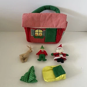 TESSUTO Casa di Natale Kubla Artigianato Babbo Natale Elfo Renna Morbido Peluche Vintage 1984 - Foto 1 di 2