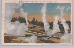 Cráteres humeantes, cuenca del géiser Norris, parque nacional de Yellowstone, postal de lino - Imagen 1 de 2