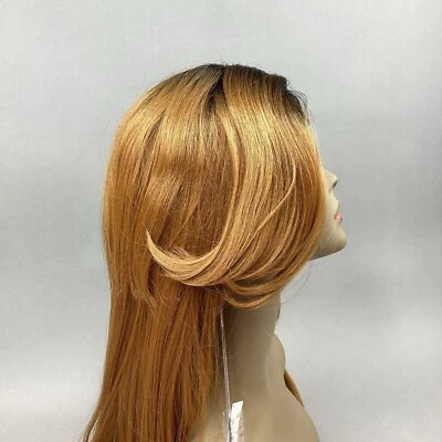 GOT #TT273 Raíz Oscura Rubio Miel Mezcla Cabello Humano Encaje Frontal Peluca Cortina Bang Foto 1 de 4