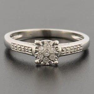 9ct White Gold 0.10ct Diamond Cluster Ring Size L Hallmarked - Picture 1 of 8