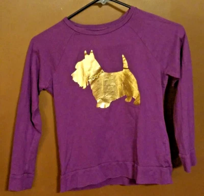 Lands' End Girls Purple Long Sleeve Round Neck "Puppy" Shirt - Size 7-8 (S) - Image 1 of 4