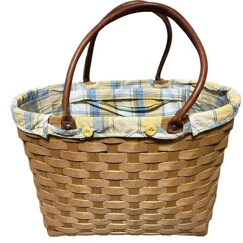 Large Longaberger Boardwalk Basket/Fabric Liner/Protector/Leather Handle/RETIRED Cover