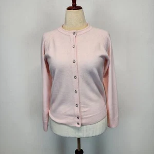 Cardigan maglione donna rosa morbido vintage Hampshire Studio bottoni diamantati piccolo - Foto 1 di 17