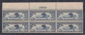 US Stamp C10 Top Margin Plate Block of 6 F-VF NH, Plate #19006 CV $130 - Picture 1 of 2