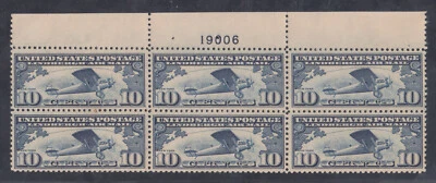 US Stamp C10 Top Margin Plate Block of 6 F-VF NH, Plate #19006 CV $130 - Image 1 of 2
