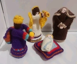 Lot Of 4 Nativity Set Handmade Knitted Wool 6 Inch Wise Man Angel Jesus Joseph - Picture 1 of 3