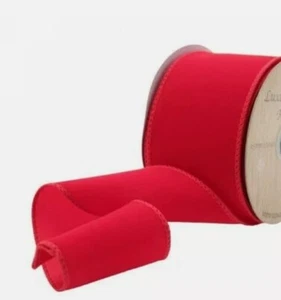 1 metre 100mm (4") wide WIRED EDGE RED SHOWERPROOF VELVET RIBBON - Picture 1 of 1