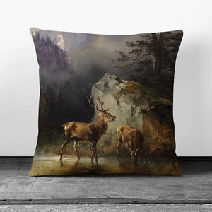 Plump Cushion Friedrich Gauermann Deer and Stag Scatter Throw Pillow Cover - Picture 1 of 13