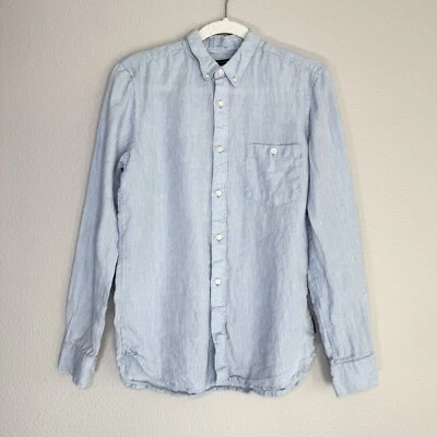 French Connection Linen Shirt Mens Small Long Sleeve Blue Striped Button Down - Image 1 of 4