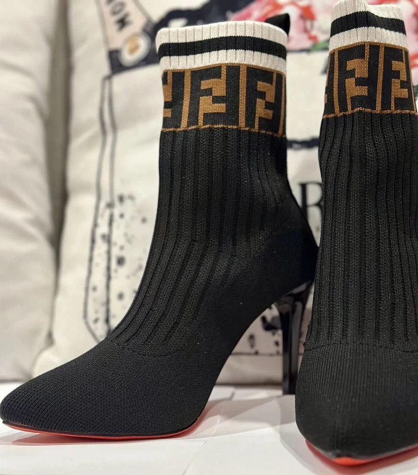 Женщин черный модный высокий каблук носок ботильоны новый сексуальный без задника туфли спереди - Изображение 1 из 4