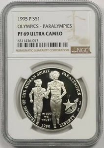 1995-P Olympics Paralympics Blind Runner $1 NGC PF 69 UCAM Silver Commemorative - Picture 1 of 4