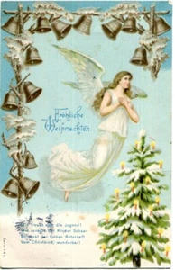 AK Fröhliche Weihnachten! Weihnachts-Engel, Glocken Baum im Schnee 1903 - Picture 1 of 1