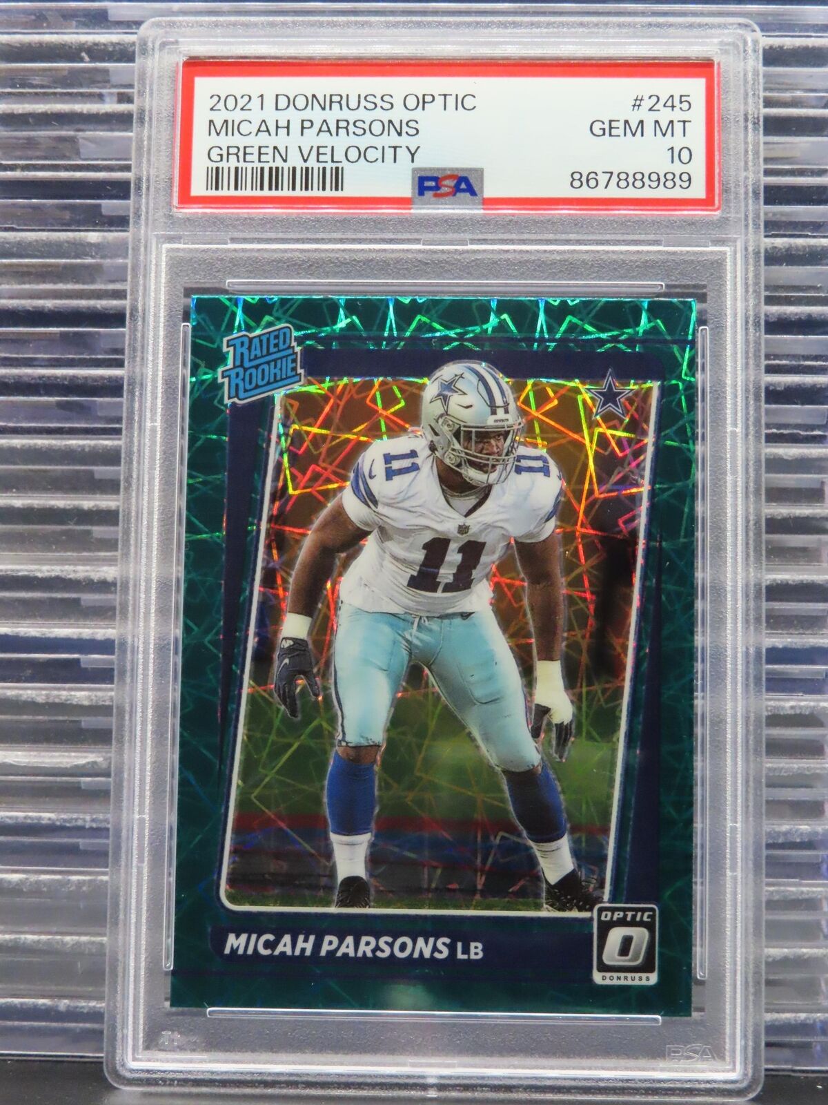 2021 Donruss Optic Micah Parsons Green Velocity Prizm Rated Rookie RC 245 PSA 10