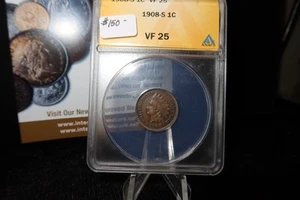 1908-S Indian Head Small Cent. ANACS Graded VF25. Store # 08511 - Picture 1 of 3