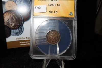 1908-S Indian Head Small Cent. ANACS Graded VF25. Store # 08511 - Image 1 of 3