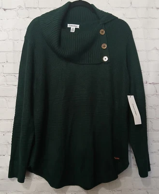 $90 Calvin Klein Women's Emeral Green Long-Sleeve Cowlneck Ribbed Sweater Size L - Image 1 of 4