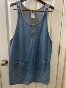 Vintage Blue Denim Dungarees 1/4 Zip Up MINI Dress Pinafore L JUMPER COUNTRY - Picture 1 of 11