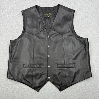 Chaleco Scully Para Hombres 3XL Negro Cuero Genuino Botón A Presión Western Rodeo Vaquero Foto 1 de 4