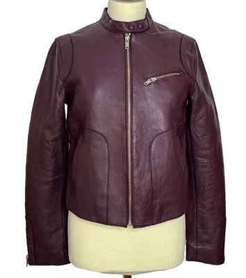 La Redoute Womens Oxblood Leather Lambskin Jacket Size 36 Biker Moto Minimalist - Image 1 of 4