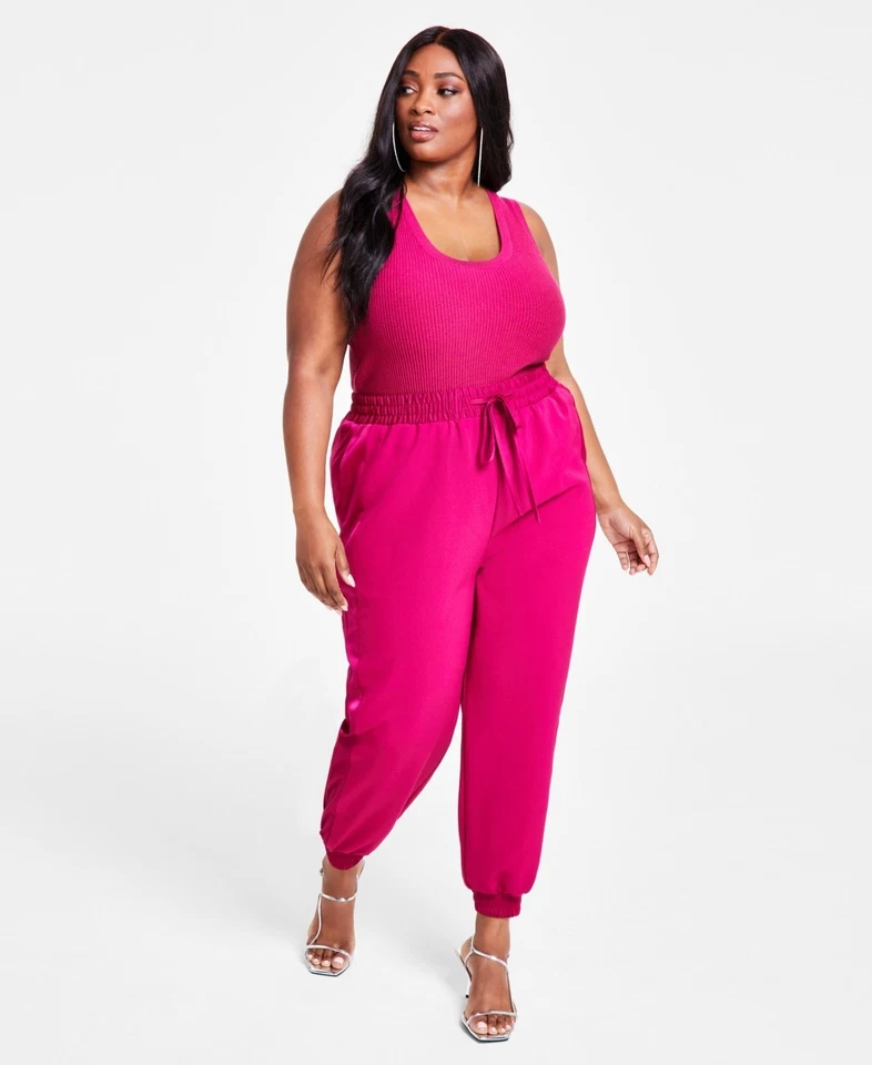 Nina Parker Trendy Plus Size 3X Wide-Leg Joggers Pink