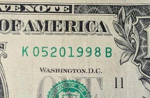 $1 Birthday Note (May 20th 1998) Fancy Serial Number - Picture 1 of 3