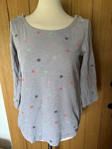 White Stuff Pale Grey Dot Print 3/4 Sleeve Top UK 10 - Picture 1 of 8