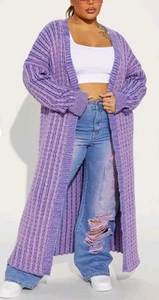 A New Day Heather Purple Long Knit Open Front Cardigan Sweater Women's Size 1X - Picture 1 of 7