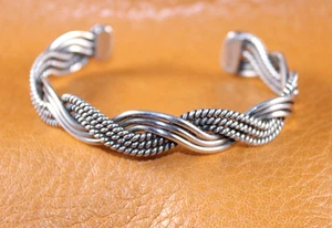 Pulsera brazalete cuerda trenzada CII MEXICO plata de ley talla 6 1/2" - Imagen 1 de 9