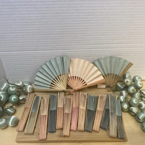 16  Japan Folded Pink green Paper  Fans silk bulbs Christmas tree Ornaments vtg - Picture 1 of 8