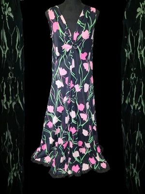 Vintage Lucie Ann Claire Sandra 60s Black Floral RARE  Sz 36 Grecian Full Sweep - Image 1 of 4