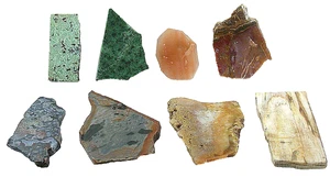 Ocho ágata jaspe crisocola zoisita losa cabujón cabina gema áspera 8 PSL5/71025 - Imagen 1 de 2