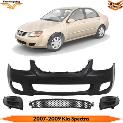 Front Bumper Cover Primed Plastic & Fog Lights Cover Kit For 07-2009 Kia Spectra - Image 1 of 4