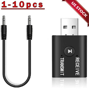 2in1 3.5mm Bluetooth 5.0 Transmitter Receiver Car Wireless Audio Adapter USB Aux - Afbeelding 1 van 11