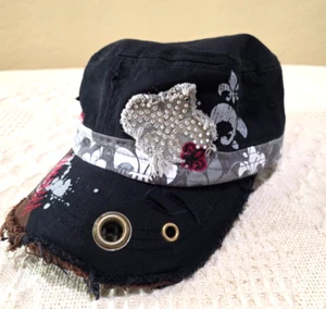 Sun Products Black New Orleans Rhinestone Flat Top Cute Baseball Ball Cap Hat - Picture 1 of 10