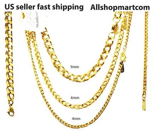 Catena Collana Braccialetto Collana Placcato Oro 18k Cordolo Maglia Cubano 4,6,9mm 7-36"" Uomo - Foto 1 di 14