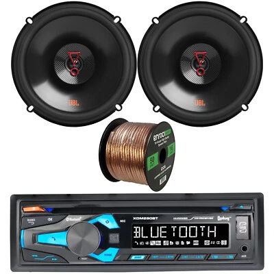 Dual 1DIN Bluetooth Receiver 2x 6.5" 225W Peak Car Audio Speakers + Speaker Wire - Image 1 of 4