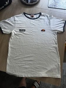 Ellesse Mens T-Shirt Ringer White Blue Retro Medium Vintage Ellesse Fila Adidas - Picture 1 of 7