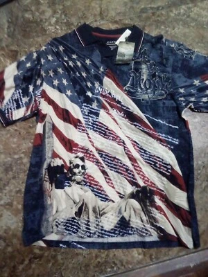 NUEVO CON ETIQUETAS Clearwater Outfitters EE. UU. Patriótica Grande POLO Camisa Manga Corta ¡EXCELENTE! Foto 1 de 4