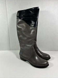 Isaac Mizrahi Black Gray 6.5 Mediumeather Flat Riding Boots - Picture 1 of 5