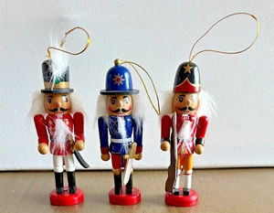 3 Vintage Nutcracker Soldier Wooden Christmas Ornaments - Picture 1 of 5