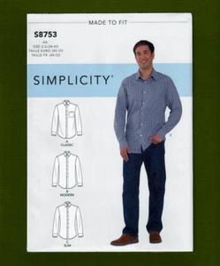 Men's Classic Long Sleeve Shirts Sewing Pattern (Sizes 34-42) Simplicity 8753 - Picture 1 of 8