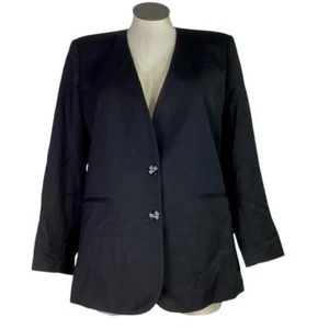 Maggie Barnes Blazer Jacket Women 16W Black Button Up Long Sleeve Pockets NEW - Picture 1 of 6