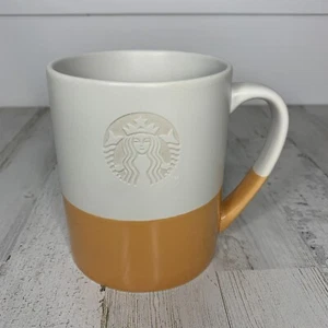 Starbucks Mermaid Etched Logo Two Tone Orange White Coffee Cup Mug 14 oz 2014 - Picture 1 of 3